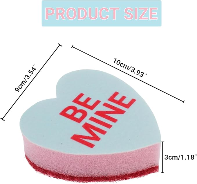 Heart Shaped Sponge with Words, Dual-Sided Kitchen Scrubber for Washing Dishes, Pots, Pans and General Household Cleaning, ‌Multicolour (6 Pack)