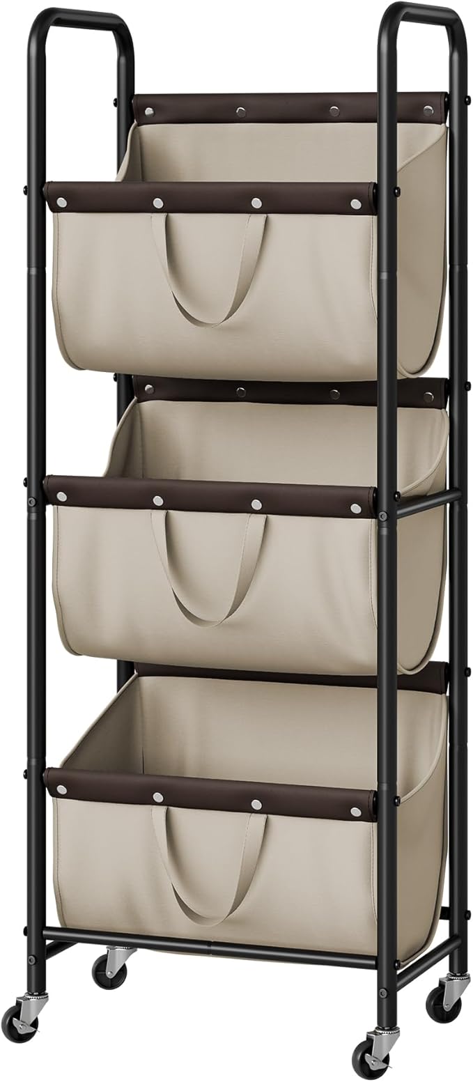 GRANNY SAYS 3 Tier Laundry Sorter, Laundry Basket with Wheels, Laundry Room Organization and Storage, 3 Section Rolling Laundry Cart for Dorm, Bathroom, Bedroom, Closet, Light Khaki
