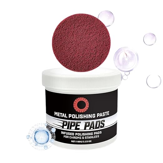 Metal Polishing Paste - Rust Buffing Cream with Pipe-Infused Pads | Restores Shine & Removes Oxidation, Tarnish, and Discoloration from Chrome, Aluminum, Brass, Exhausts, Wheels & Stainless Steel