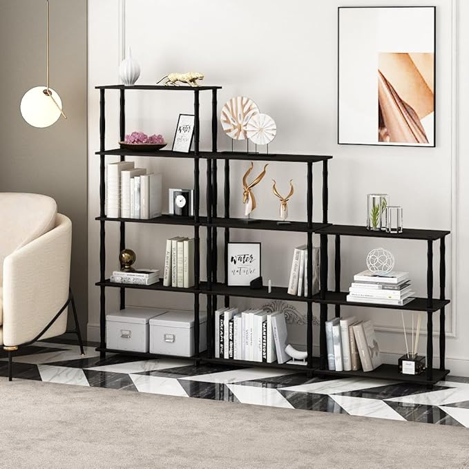 Furinno Turn-N-Tube 4-Tier Multipurpose Shelf Display Rack, Classic Tubes, Espresso/Black