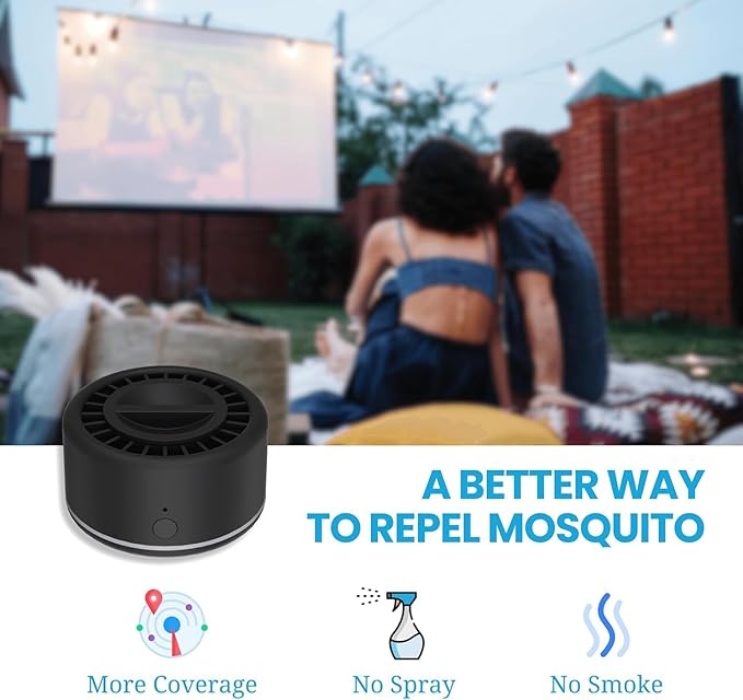 Mosquito Repellent Outdoor Patio Rechargeable Portable Insect Repeller Indoor 30 ft Mosquito-Free Protection Bug Repellent Device Camping Hiking Outing 2 Refills (Black)