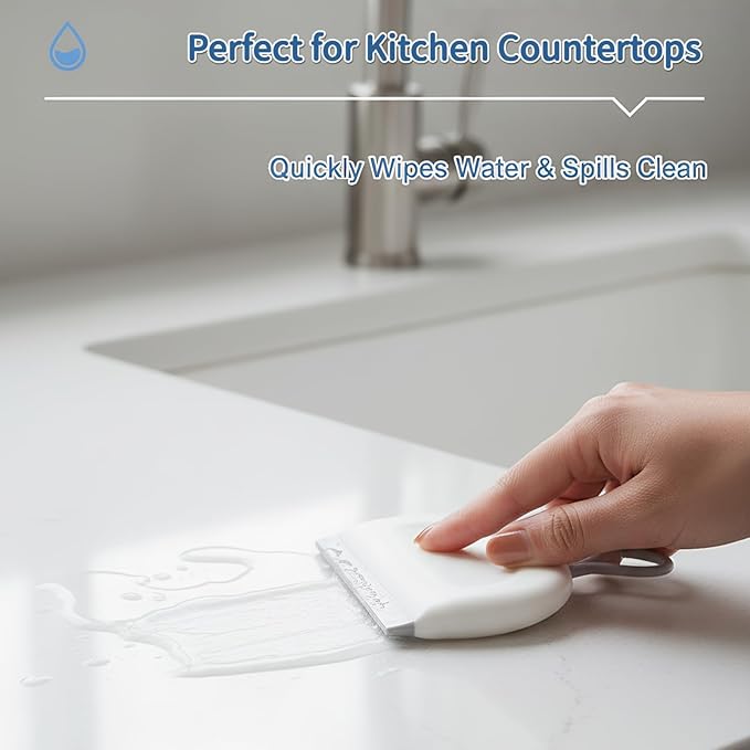 2 Pack Small Squeegee for Shower Glass Door, 4 Inch Window Squeegee with 2 Adhesive Hooks, Streak-Free Cleaning Tool for Mirror, Tile, Countertop, Kitchen, Car, RV Bathroom, Blue & White
