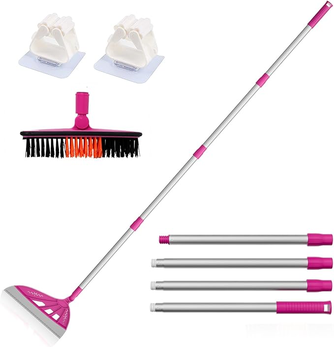 AIr Broom Sweeper, Multifunction Replaceable Silicone Broom, Household Squeegee for Floor Cleaning, Bathroom, Pet Hair, Dog Broom Brush Set (Bright Pink)