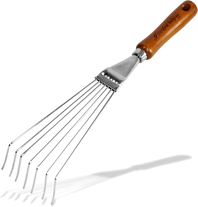 Japanese Hand Rake Garden Tool - Japanese Steel with Wood Handle - Small Rake for Leaves, Handheld Garden Cleaning Tool - Made in Japan