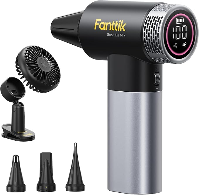 Fanttik Gust B11 Mix 2-in-1 Electric Air Duster & Fan, Dust Blower, 110000RPM Brushless Motor, Compressed Air Duster, 100 Stepless Gears, One-tap Booster, Electric Duster for PC, Electronics, Outdoor