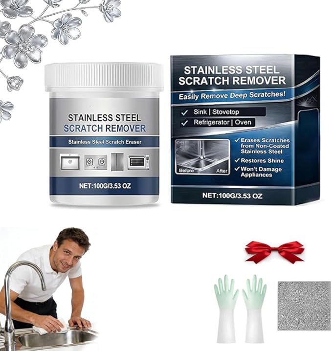 Stainless Steel Scratch Remover Kit, 50% Faster 3-Step Metal Repair and Polishing Paste for Kitchen Sink, Fridge, Oven and Appliances, All-Purpose Stainless Steel Restorer Lasting Protection (1Pcs)