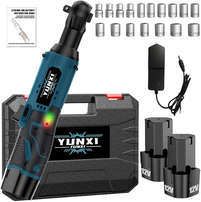 12V wireless ratchet kit, car repair screw and nut disassembly, with quick charger, suitable for home and car repair, is a holiday gift for men. (Two batteries + toolbox)
