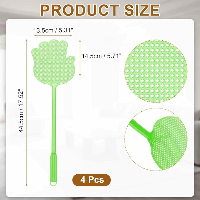 HARFINGTON 6pcs Fly Swatter 5.7"x5.3" Plastic Manual Heavy Duty Long Handle Fly Swatter for Home Indoor Outdoor, Green