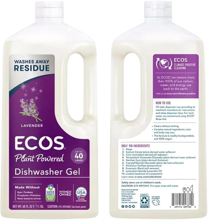 Ecos Earth Friendly Products Wave Auto Dishwasher Gel, Lavender, 40 Fl Oz 3 Pack