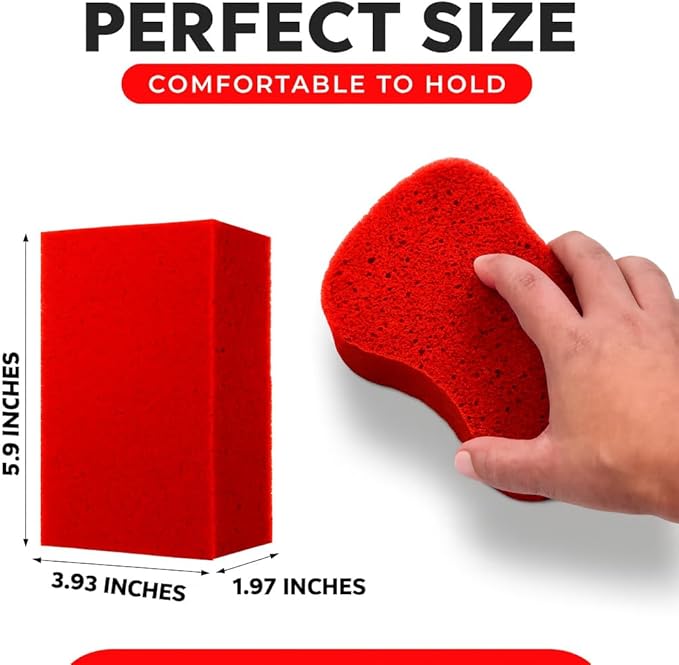 Multi-Purpose Sponges for Cleaning - Red 10 Pack, Large Sponges for Car Washing, Tile & Grout, Bulk Pack Sponge