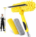 24FT High Reach Window Squeegee with Extension Pole, 2-1 Window Washing Kit with 5-Stage Telescopic Pole & Rotatable Head, No-Ladder Window Cleaner for High Window, Solar Panel, RV & Outdoor Glass