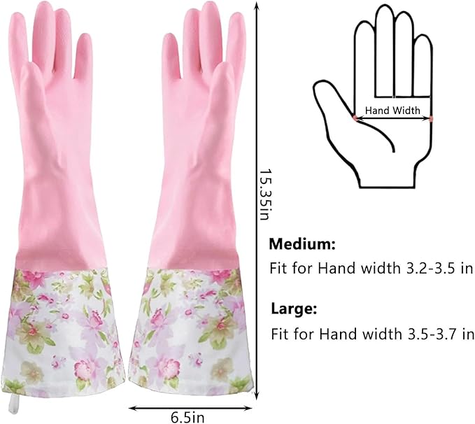 KINGFINGER 2 Pairs Latex-Free Reusable Dishwashing Gloves,PVC Waterproof Long Cuff and Flock Lining Household Cleaning Gloves,for Kitchen & Bathroom Cleaning, Large