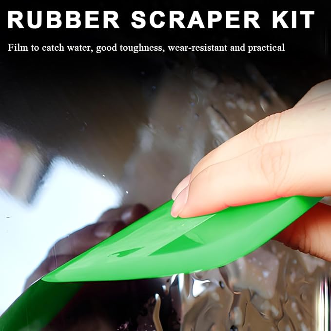5 in 1 Rubber Squeegee Kit, Anti-Scratch Flexible Soft Matte TPU Coating Scraper Kit, Small Tint Squeegee Water Blade Scraper for Paint Protection Film Household Cleaning (Green)