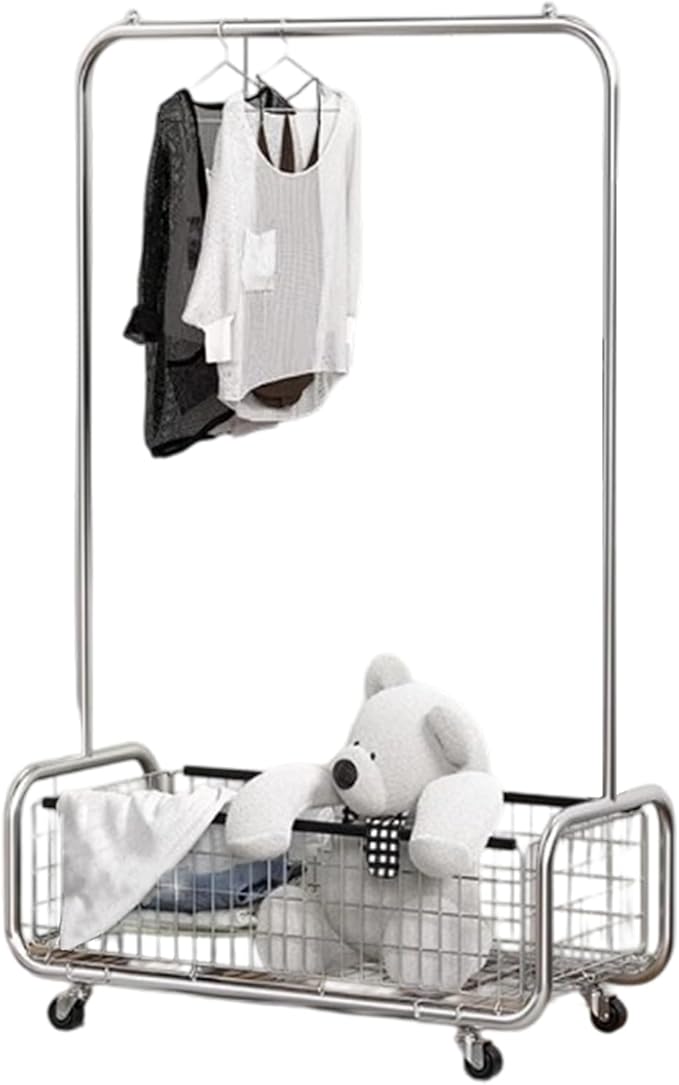 AUGMIRR Garment Rack With Storage Baskets,Clothing Rack for Hanging Clothes, Multi-functional Bedroom Clothes Rack with Wheels for Bedroom, Living Room, Easy Assembly (24inch length)