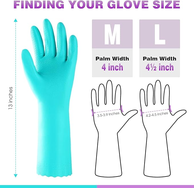 Elgood Reusable Dishwashing Cleaning Gloves with Latex free, Cotton lining,Kitchen Gloves 2 Pairs,Purple+blue large