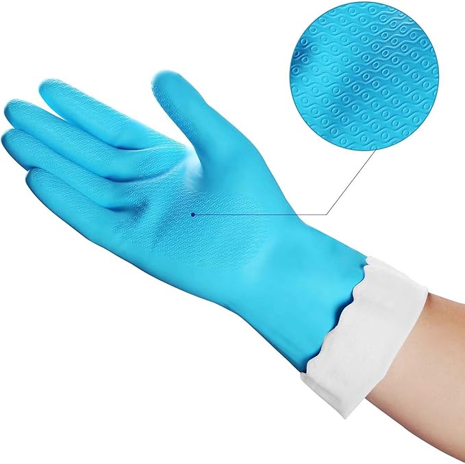 HSL Household Cleaning Gloves - Reusable Kitchen Dishwashing Gloves with Latex Free, Cotton lining, Waterproof, Non-Slip (Large, 2 Pairs)