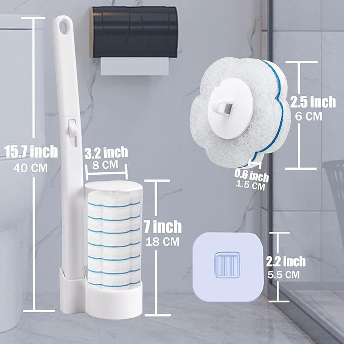 Disposable Toilet Brush， 2 Pack Toilet Wand and Holder with 54 Cleaner Refills Disposable Toilet Cleaning System Cleaner Pads for Toilet Bowl，Bathroom Cleaning，Sink，Bathtub - White