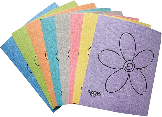 Skoy Cloth, 8-Pack Versatile Swedish Dishcloths for Kitchen and Household Use, Reusable Cleaning Cloths, Planet-Friendly, Dishwasher and Dryer-Safe, Assorted Colors