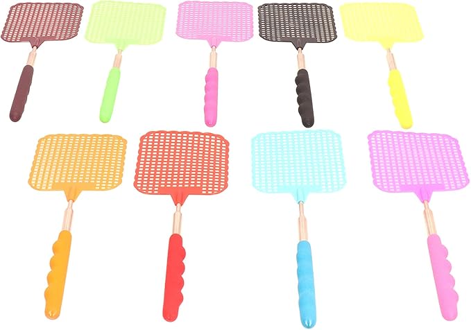 AMONIDA 9PCS Plastic Fly Swatter Multi Pack Mini Fly Swatter with Retractable Stainless Steel Rod Fly Swatter for Indoors Retractable Fly Racket for Home Office Dormitory Camping