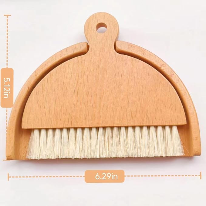 Wooden Dustpan and Brush Set Desktop Table Dustpan and Brush Set Tiny Small Mini Hand Broom and Dustpan Set Handheld Dust Pan and Brush Set 1 Set