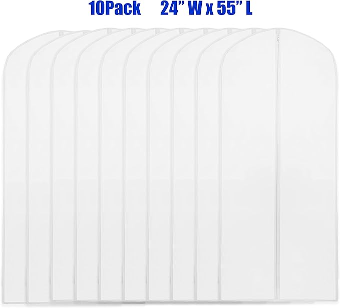 Simple Houseware 55-Inch Clear Garment Bags with Zipper for Suits, Dresses, Costumes, Uniforms - 10 Pack