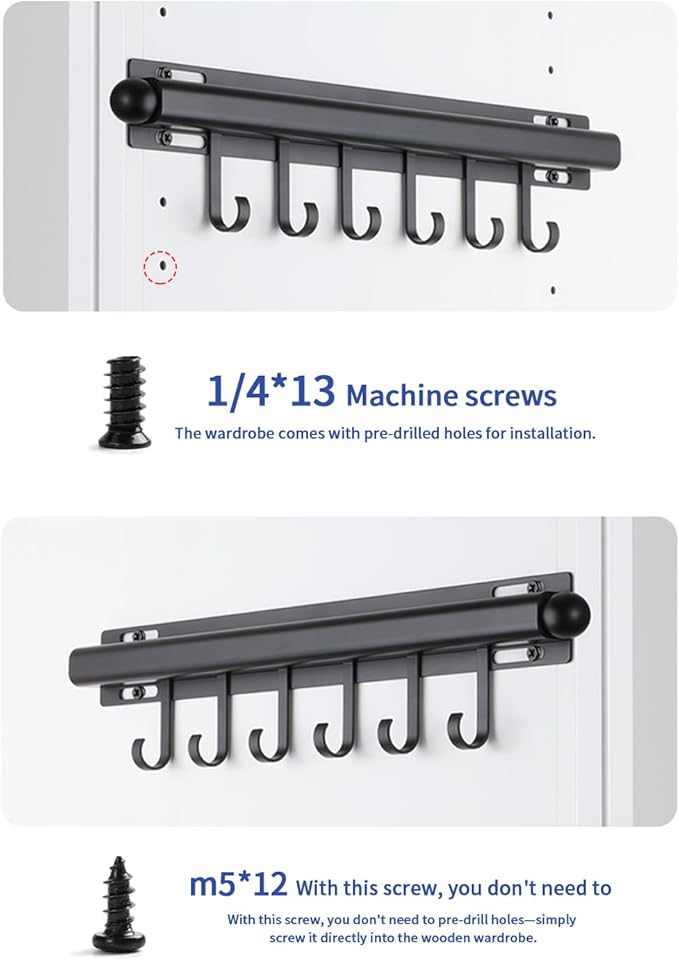 BaiNong 16.5" Valet Rod for Closet Pull Out With 6 Hooks Valet Rods for Closets (2Pack Black) Closet Valet Rod Slide Out