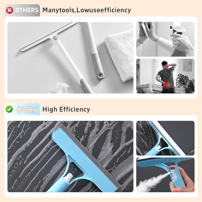 3 in 1 Window Cleaning Scraper,Window Squeegee with Sprayer for Glass,for Car, Kitchen Flooring and Tiles, etc. (Blue)
