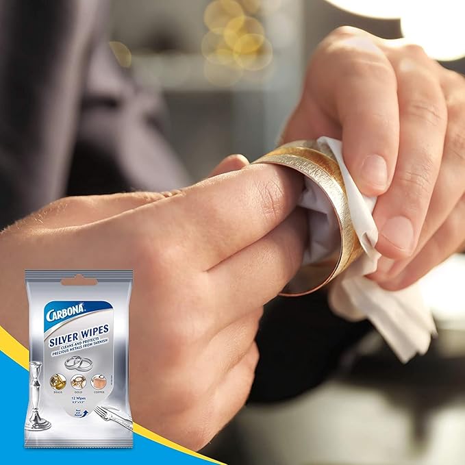 Carbona Silver Wipes | Metal Cleaner & Polish | 12 Wipes, 2 Pack