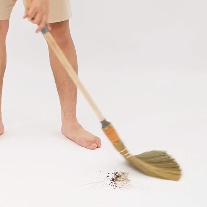 BMart Home Vietnamese Broom, Long Handle Indoor & Outdoor Floor Sweeper, Sturdy Wooden Handle for Strength & Durability, Wedding Broom - 9.84'' Width, 47.44'' Length