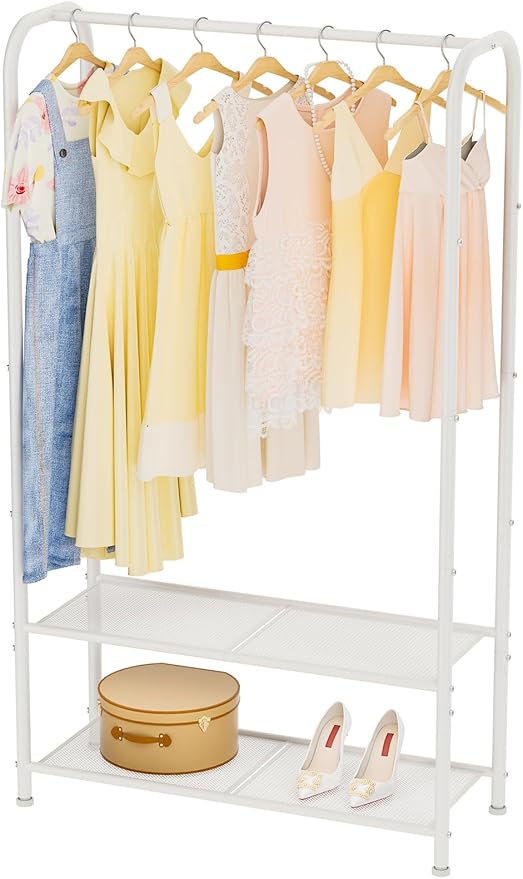 SINGAYE Clothing Racks Portable for Hanging Clothes Garment Rack Heavy Duty Clothes Rack Storage Coat Hanger Stand Portable Closet to Hang with Shelves Wardrobe Standing Organizer Drying White