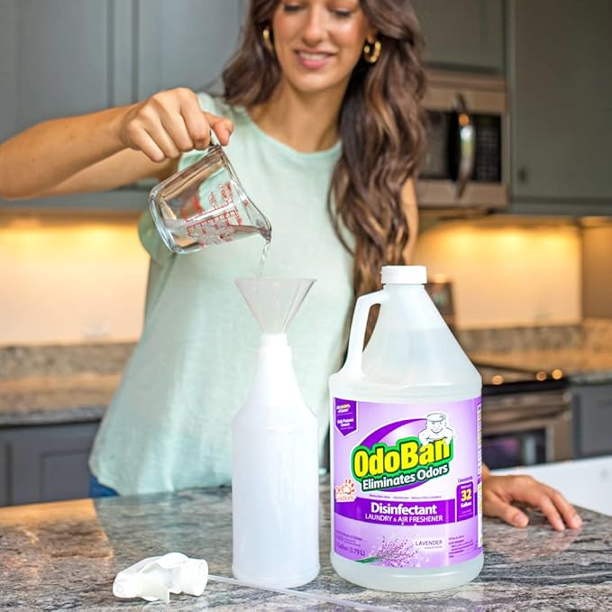 OdoBan Ready-to-Use Disinfectant and Odor Eliminator, Made in the USA, Lavender Scent, Set of 2, 32 oz Spray and 1 Gallon Concentrate