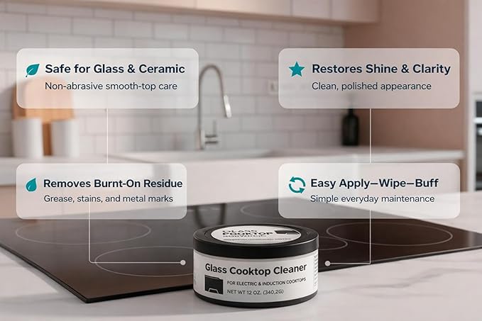 US-based supplier – OEM 12010031 Glass Cooktop Cleaner fits for Electric & Induction Bosch Thermador Cooktops – Cooktop Cleaning Cream – Removes Grease, Burnt-On Residue & Stains (3, 12 ounce)