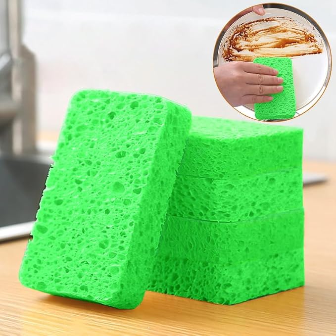12 - Pack Non-Scratch Scrub Sponges - Sponges for Dishes and Washing Dishes, Cleaning Sponges for Kitchen Home Bathroom Cars, Funny Cut-Outs DIY for Kids (Green)