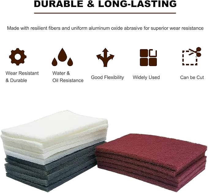 15 Pack 6" x 9" Hand Pads Set- Coarse Medium Fine Purpose Scuff Pads, Scuffing, Scouring, Sanding, Paint Primer Prep Adhesion Scratch - Surface Preparation Automotive Car Auto Body Woodworking
