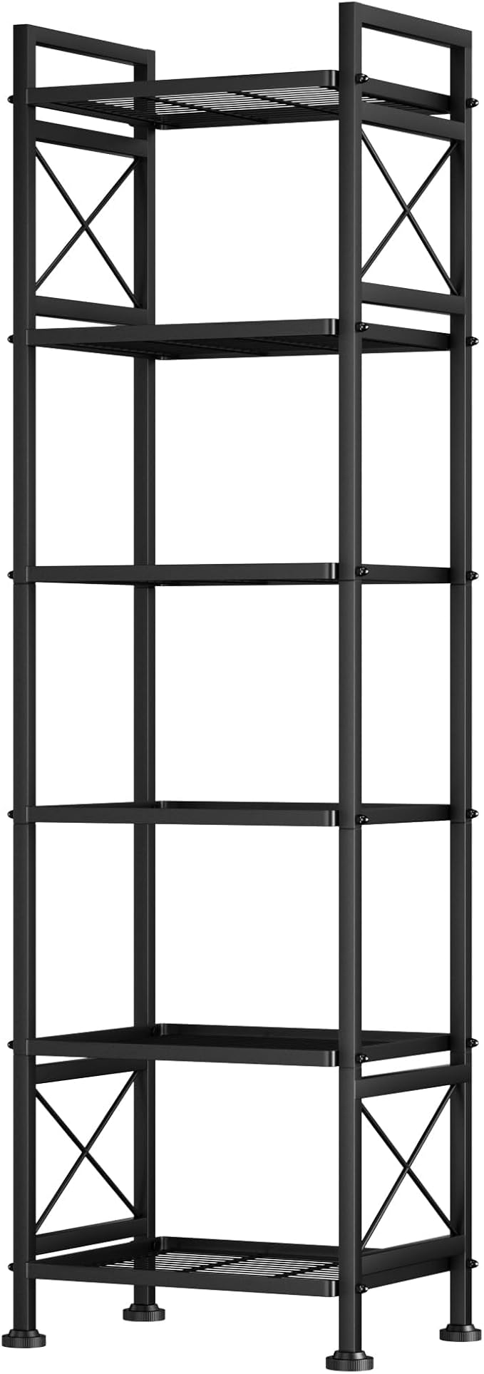 GIOTORENT Pantry Storage Shelves, 6-Tier Metal Storage Rack with X-Shaped Side Frame, Heavy-Duty Wire Shelf for Kitchen, Bathroom, Laundry Room, 120lb/Layer, Black Standing Shelves