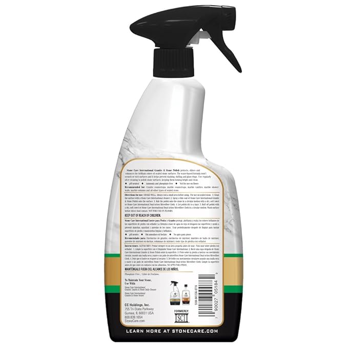 Stone Care International Granite Stone Polish - 24 Ounce - for Granite Marble Soapstone Quartz Quartzite Slate Limestone Corian Laminate Tile Countertop