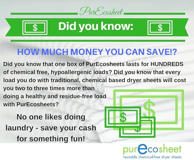 Purecosheet - Reusable Dryer Sheets | Cost effective (500+ loads), Chemical Free & Vegan Dryer Sheet | Safe For Infants & Allergy/Eczema Sufferers | Hypoallergenic | 2 Count