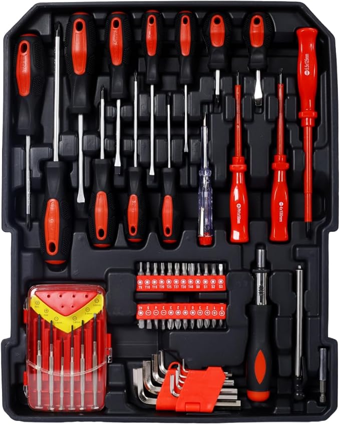 Home Repair Tool Set Kit, Luxebough Mechanics Tool Set with Rolling Tool Box, 4 Drawer Toolbox Storage Case, General Household Tool Kit for Maintenance, Garden, Homeowner, Handyman (900 PCS)