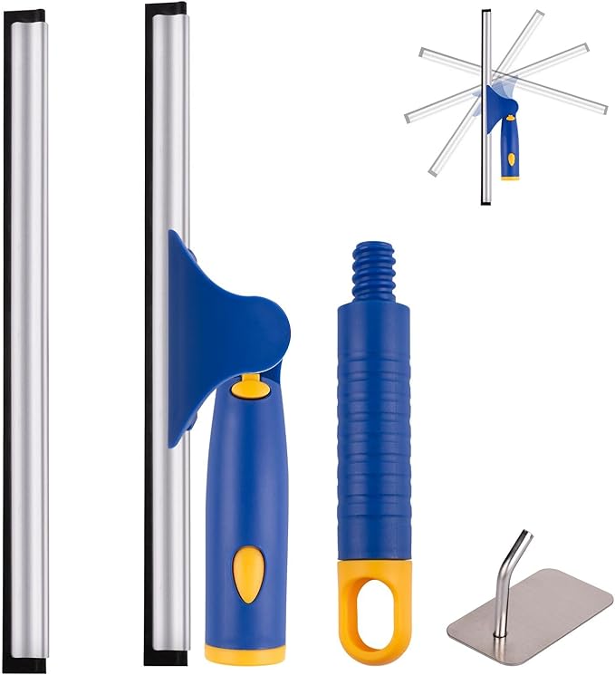 ITTAHO 10" Swivel Window Cleaning Squeegee, All-Purpose Anti-Slip Window Squeegee with 2 Blades, Window Cleaner Tool Bathroom Squeegee for Shower Doors, Tile Shower Walls，Mirrors,Car Windshields