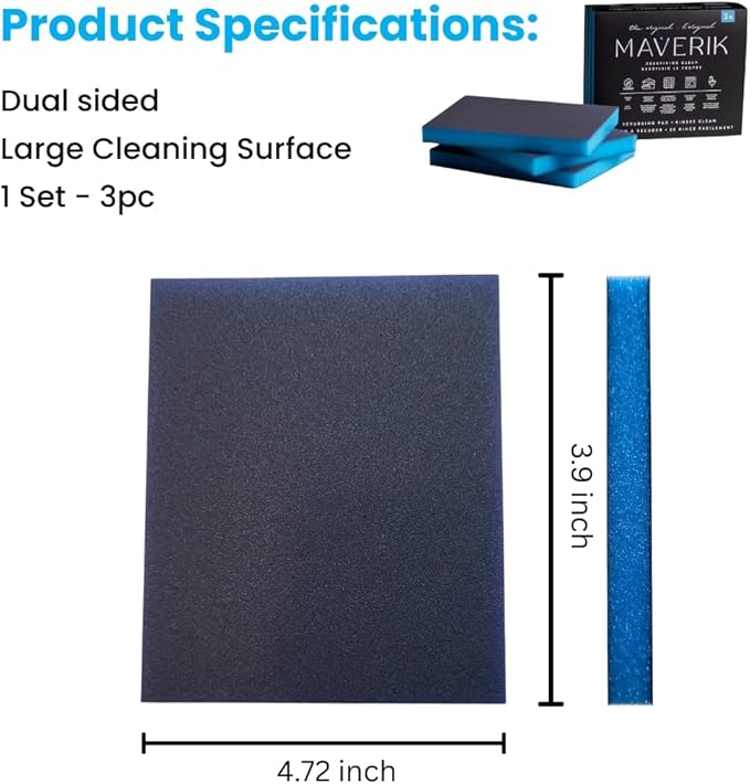 MAVERIK Heavy-Duty Scrubbing Pads, No Detergent Needed, Scouring Pads for Kitchen Cleansing, Bathroom Water Stains, Bathroom, Griddle, Grill & Household Cleaning Pads (3 Sets, 9 Pads)