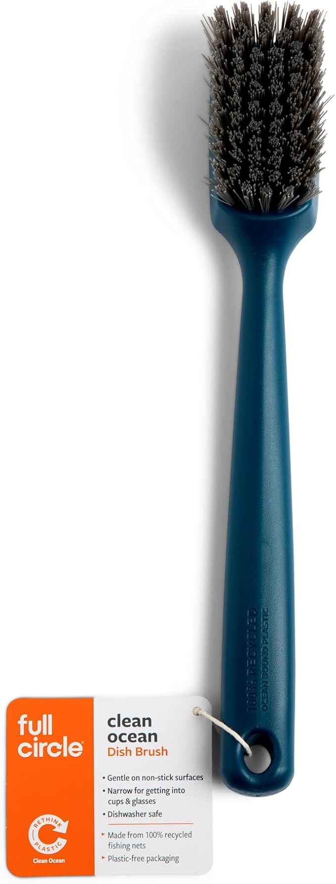 Full Circle Clean Ocean Dish Brush, Comfortable Grip, Sustainably Made 100% From Recycled Ghost Fishing Nets, Safe for Nonstick