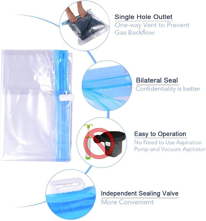 ALMING Compression Bags - Travel Essentials - 12 Pack Space Saver Bags - No Vacuum Pump Or Air Extractor is Needed - Storage Accessorie and Home Packing Organizers (transparent)