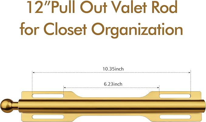 FIRJOY 12" Valet Rod for Closet Pull Out (1 Pack, Brushed Gold)