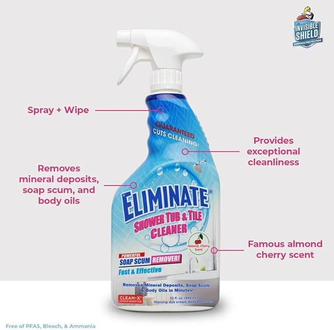 Clean-X Eliminate Shower Tub & Tile Cleaner- 32 fl oz. - Shower Cleaner by UNELKO Invisible Shield (3)