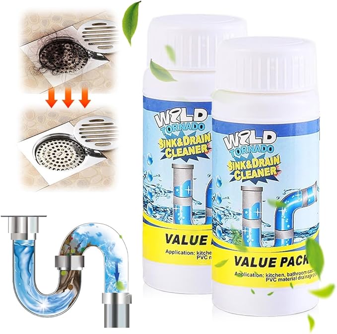 2025 Upgrade Sink Drain Cleaner, Sink and Drains Cleaner, Multi-functional Sink and Drain Cleaner Powder Cleaning, Drains Foam Cleaner, Powerful Pipe Dredging Agent for Kitchen Toilet (2Pcs)
