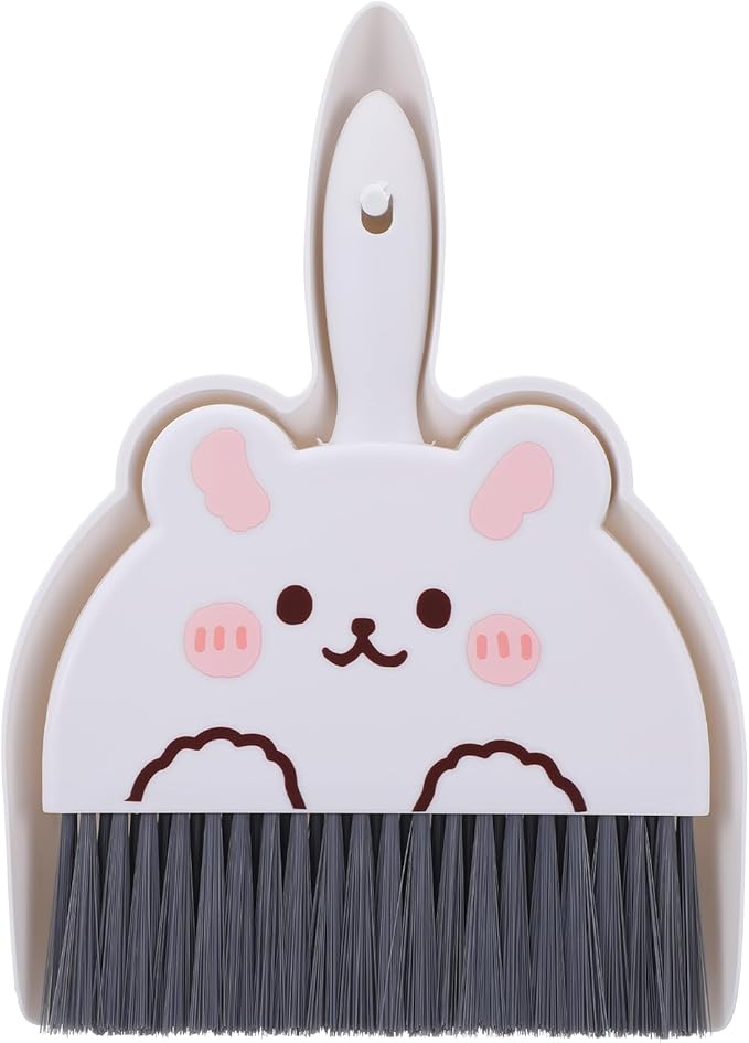 Upgrade Small White Broom and Dustpan Set, Hand Dustpan and Brush Set, Cute White Mini Broom and Dust pan Sets, Little Dust Pan for Home Use Tabletop Debris Cleaning Pet Cages Guinea Pig Cages