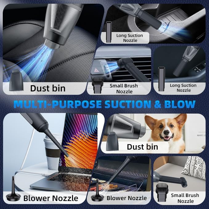 PATO Cordless Handheld Vacuum Cleaner, Mini Car Vacuum with Powerful Suction, 1800mAh high-Capacity batteryPortable Dust Collector Glossy White.