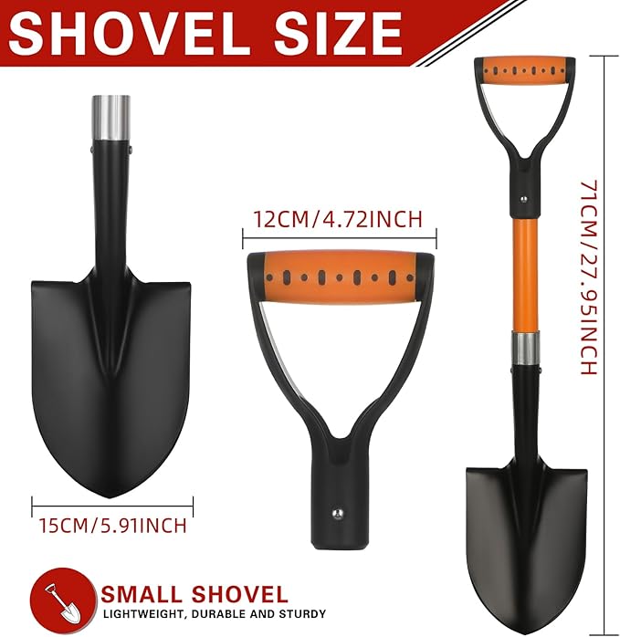28-Inch Mini Garden Shovel, Kids Small Shovel, Fiberglass Handle with D-Grip & Alloy Steel Head for Car Emergency Kit, Beach, Planting & Light Duty Digging
