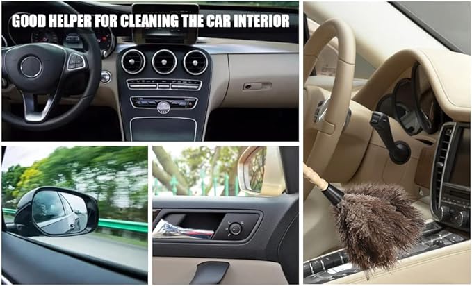 Ostrich Feather Duster 14 inch Fluffy Natural Genuine Ostrich Feathers with Wooden Handle and Eco-Friendly Reusable Handheld Ostrich Feather Duster for Cleaning Supplies(5PCS)