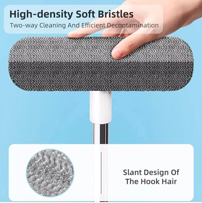Window Screen Cleaner | 2 in 1 Multifunctional Screen Brush & Floor Cleaner | Extra Long Handle | 4 Foot Handle | Portable Household Squeegee | Includes Cleaning Wipes, White/Gray